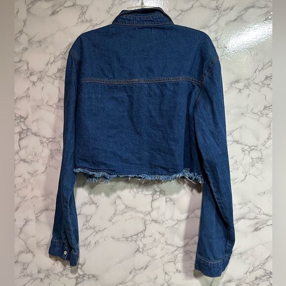 Pretty Little Thing Denim Cropped Jacket Size 10 - Picture 11 of 13